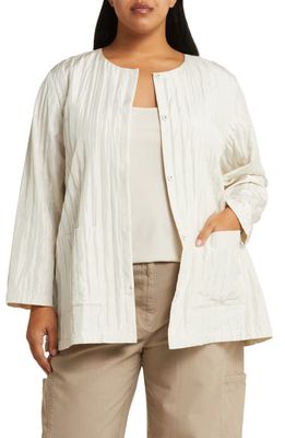 Eileen Fisher Quilted Longline Organic Cotton Jacket in Bone