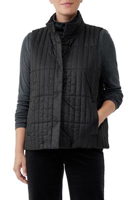 Eileen Fisher Quilted Stand Collar Recycled Nylon Vest in Black