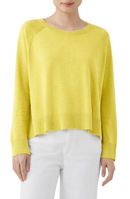Eileen Fisher Raglan Sleeve Boxy Organic Linen & Organic Cotton Sweater in Sunbeam
