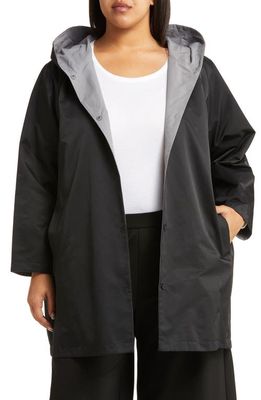 Eileen Fisher Reversible Organic Cotton Blend Hooded Coat in Black