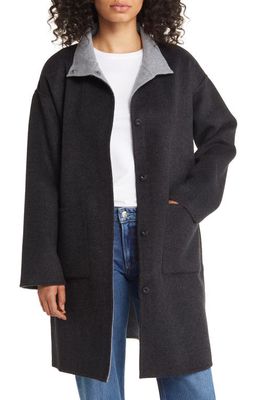 Eileen Fisher Reversible Wool & Cashmere Coat in Charcoal/Moon