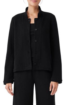 Eileen Fisher Rib Stand Collar Organic Cotton Jacket in Black