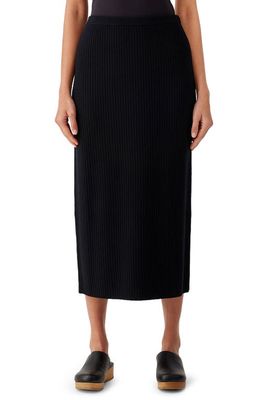 Eileen Fisher Rib Stitch Merino Wool Midi Skirt in Black