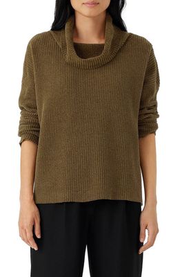 Eileen Fisher Ribbed Organic Cotton Chenille Turtleneck Sweater in Serpentine