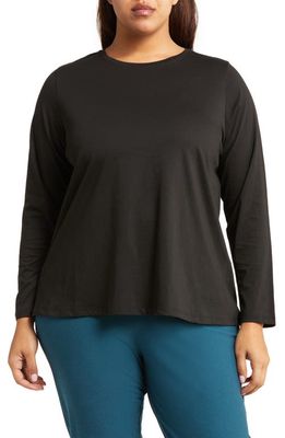 Eileen Fisher Round Neck Organic Cotton Long Sleeve Top in Black