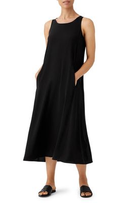 Eileen Fisher Scoop Neck Silk Georgette Midi Dress in Black