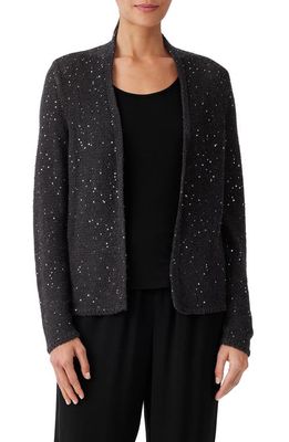 Eileen Fisher Sequin Wool Open Front Cardigan in Charcoal