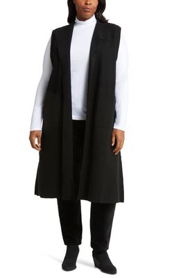 Eileen Fisher Shawl Collar Longline Wool Vest in Black