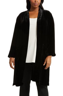 Eileen Fisher Shawl Collar Open Front Velvet Jacket in Black