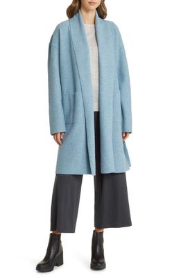 Eileen Fisher Shawl Collar Wool Coat in Blue Steel