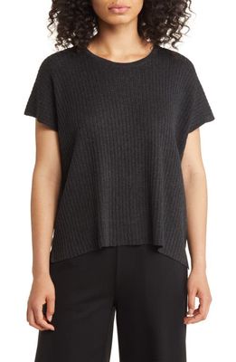 Eileen Fisher Short Sleeve Organic Cotton Blend Rib Top in Charcoal