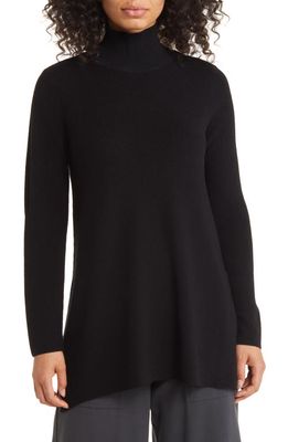 Eileen Fisher Side Slit Merino Wool Tunic Sweater in Black