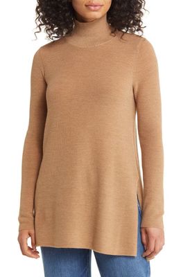 Eileen Fisher Side Slit Merino Wool Tunic Sweater in Honey
