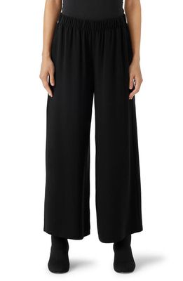 Eileen Fisher Silk Crepe Georgette Ankle Wide Leg Pants in Black