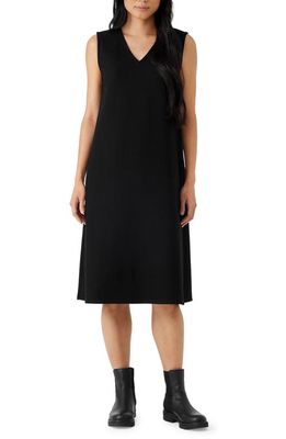 Eileen Fisher Sleeveless Boiled Wool Shift Dress in Black