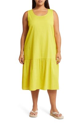 Eileen Fisher Sleeveless Organic Cotton Shift Midi Dress in Sunbeam