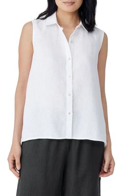 Eileen Fisher Sleeveless Organic Linen Blend Button-Up Shirt in White
