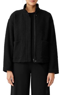 Eileen Fisher Stand Collar Bouclé Jacket in Black