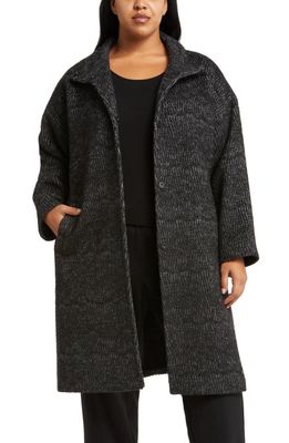 Eileen Fisher Stand Collar Jacquard Coat in Black