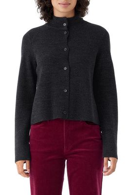 Eileen Fisher Stand Collar Merino Wool Cardigan in Black/Charcoal