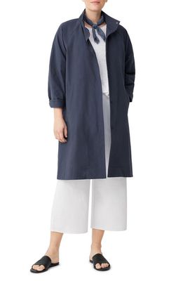 Eileen Fisher Stand Collar Organic Cotton & Nylon Coat in Ocean