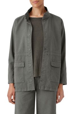 Eileen Fisher Stand Collar Organic Cotton Blend Jacket in Grove