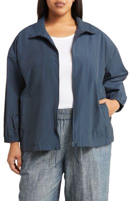Eileen Fisher Stand Collar Organic Cotton Blend Zip Jacket in Ocean
