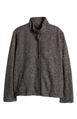 Eileen Fisher Stand Collar Organic Cotton Tweed Jacket in Black/Soft White