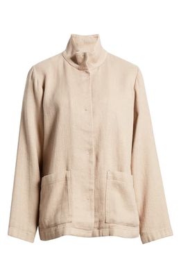 Eileen Fisher Stand Collar Organic Linen & Organic Cotton Jacket in Wheat