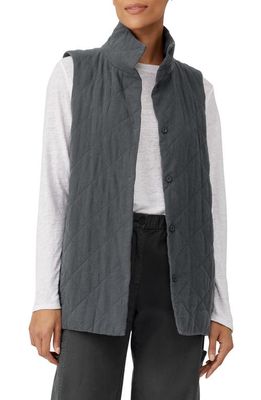 Eileen Fisher Stand Collar Quilted Longline Vest in Graphite