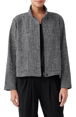 Eileen Fisher Stand Collar Tweed Jacket in Black/White