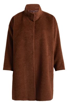 Eileen Fisher Stand Collar Wool Blend Coat in Auburn