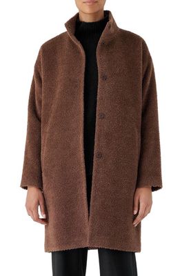 Eileen Fisher Stand Wool Blend Collar Coat in Auburn