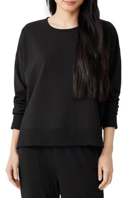 Eileen Fisher Stretch Organic Cotton High-Low Sweatshirt in Black