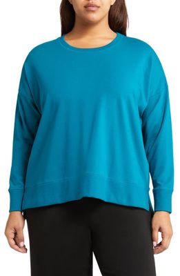 Eileen Fisher Stretch Organic Cotton High-Low Sweatshirt in Jewel