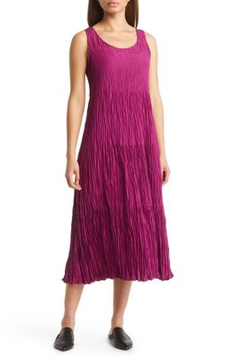 Eileen Fisher Tiered Pleated Silk Midi Dress in Raspberry