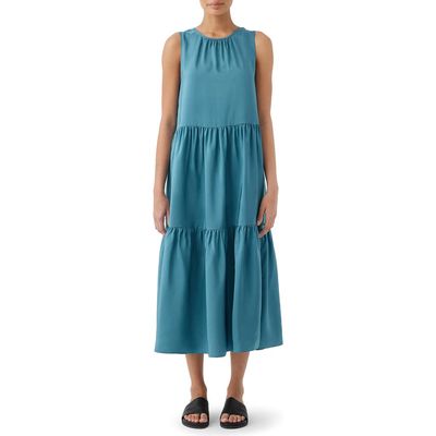 Eileen Fisher Tiered Silk Midi Dress in River