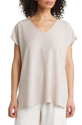 Eileen Fisher V-Neck Organic Linen & Cotton Tunic Sweater in Natural