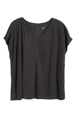Eileen Fisher V-Neck Organic Linen T-Shirt in Graphite