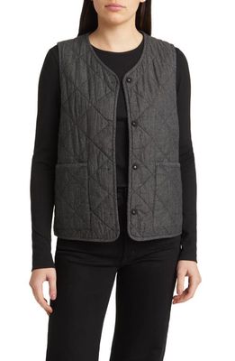 Eileen Fisher V-Neck Quilted Twill Organic Cotton Vest in Black