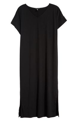 Eileen Fisher V-Neck Short Sleeve T-Shirt Dress in Black