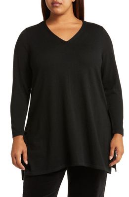Eileen Fisher V-Neck Tunic Top in Black