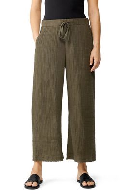 Eileen Fisher Wide Leg Organic Cotton Pants in Olive