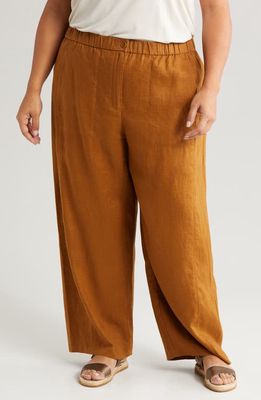 Eileen Fisher Wide Leg Organic Linen Ankle Pants in Bronze