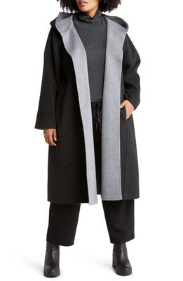 Eileen Fisher Wool & Cashmere Longline Coat in Charcoal/Moon