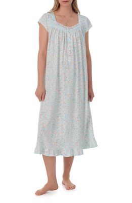 Eileen West Floral Cap Sleeve Nightgown<br /> in White Aqua Floral 