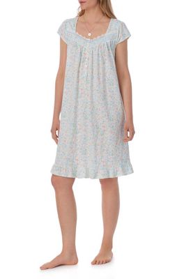 Eileen West Floral Cap Sleeve Short Nightgown in Aqua Floral 