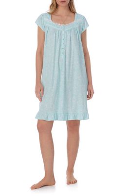 Eileen West Floral Cap Sleeve Short Nightgown in Aqua Florals 