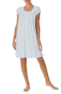 Eileen West Floral Cotton Short Nightgown in Aqua/Prt