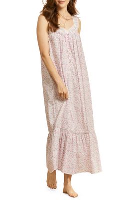 Eileen West Floral Lace Trim Cotton Ballet Nightgown in Whtditsy